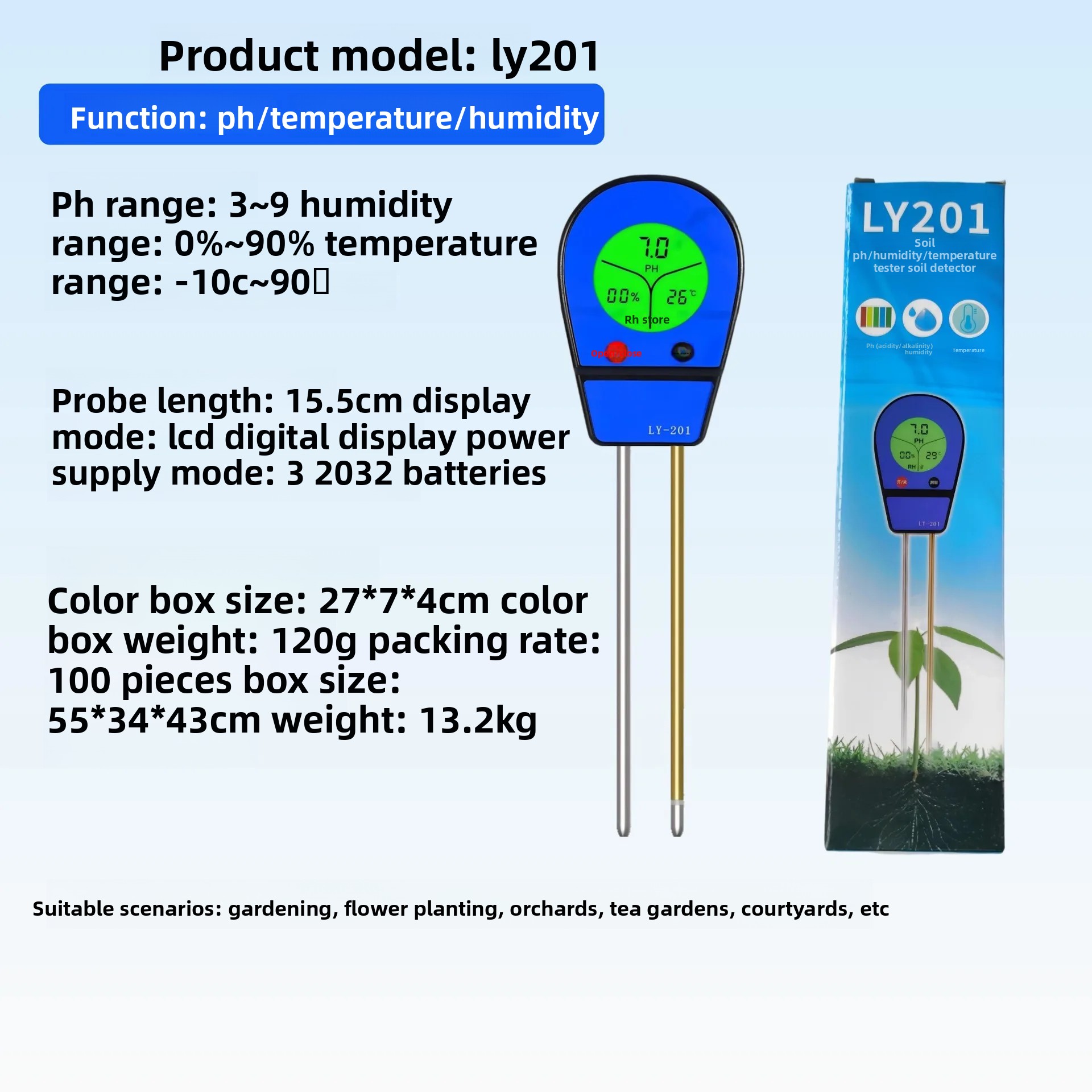 Soil Ph Meter - Многофункциональный измеритель 4-в-1: влажность почвы, pH,